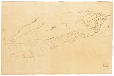 Två liggande nakenbilder, ca 1913 av Gustav Klimt