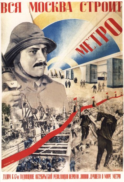 Hela Moskva bygger Metro-affischen, 1934 av Gustav Klutsis