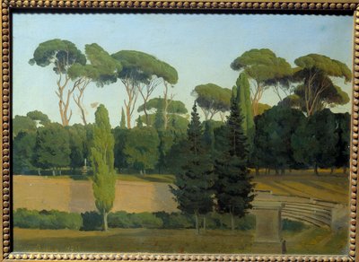 I trädgårdarna i Villa Borghese. Målning av Gustaf Wilhelm Palm (1810 - 1890) Ec. Stämd. av Gustav Palm