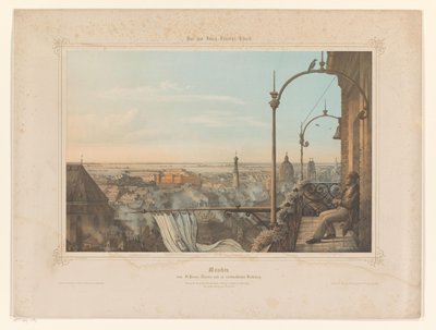 Utsikt över München sett från Peterskyrkan München vom St. Peters-Thürme aus i nordwestlicher Richtung (titel på objekt) Album presenterat för Louis I av Bayern (serietitel) König-Ludwigs Album (serietitel på objekt) av Gustav Seeberger