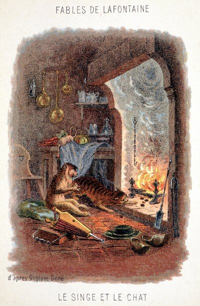 Fables de La Fontaine: Apan och katten, efter Gustave Doré. av Gustave (after) Dore