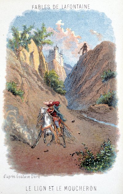 Fabler från La Fontaine: Lejonet och Moucheron, efter Gustave Doré. av Gustave (after) Dore
