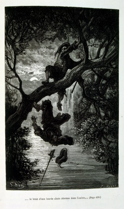 Illustration av Gustave Dore för "Le Capitaine Fracasse" av Pierre Théophile Gautier (1811-1872) Fransk, författare, poet, målare, konstkritiker. Gautier var en försvarare av romantiken, Gautiers verk är svårt att klassificera och förblir en referenspunkt  av Gustave (after) Dore