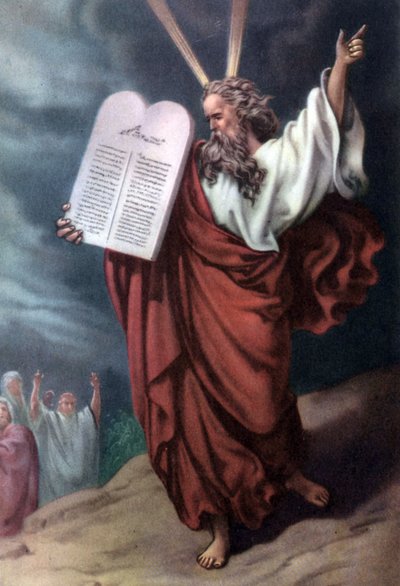 Moses och lagens tabeller, c; 1950-tal (vykort) av Gustave (after) Dore
