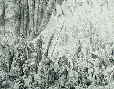 Kungen av Serendibs hov, ca 1868 (gravyr) av Gustave (after) Dore