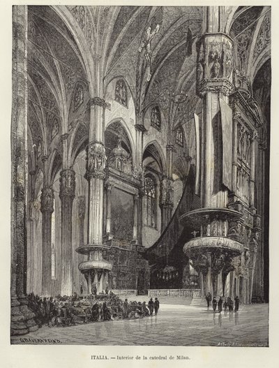 Interiören i katedralen i Milano av Gustave Bauernfeind