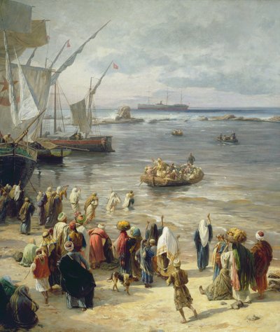 Jaffa, Rekrytering av turkiska soldater i Palestina, 1888 (höger detalj av 226323) av Gustave Bauernfeind