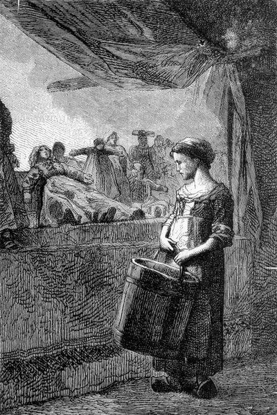 Cosette framför leksaksaffären - i "" Les Miserables"" av Victor Hugo, ill. av Brion, red. Hetzel och Lacroix av Gustave Brion