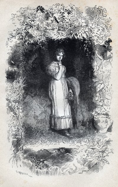 Porträtt av förälskad Fantine av Tholomyes - Illustration av Gustave Brion (1824-1877) för "The Miserables - First part: Fantine" av Victor Hugo (1802-1885) 1862 av Gustave Brion