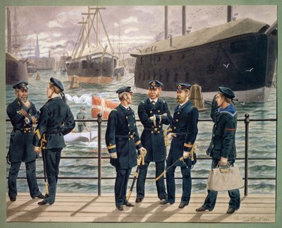 Officerare och trupper från den danska flottan. Akvarell av Gustav Brock av Gustave Brock