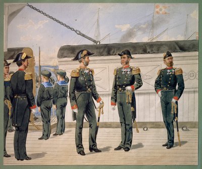 Officerare från den danska marinen i uniform. Akvarell av Gustav Brock av Gustave Brock