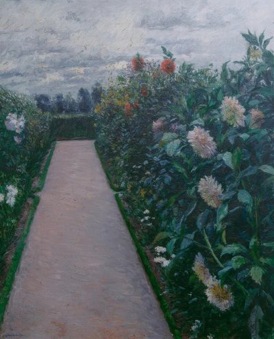 Trädgårdsgång och bäddar av dahlior, Petit Gennevilliers av Gustave Caillebotte