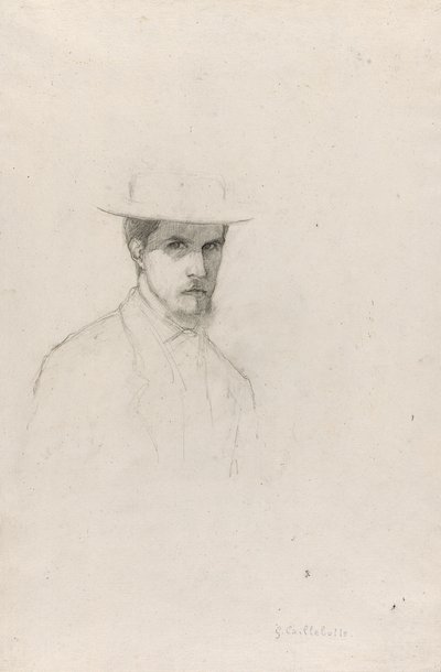 Självporträtt med hatt, ca 1879 (grafit på strukturerat papper) av Gustave Caillebotte
