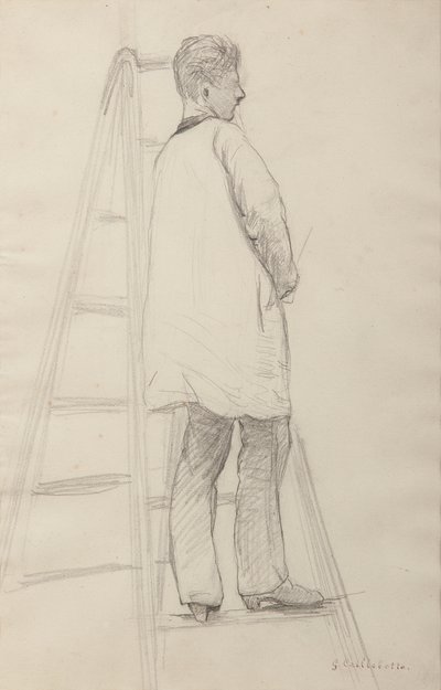 Studie för husmålare: Man på stege, trekvart bakifrån av Gustave Caillebotte