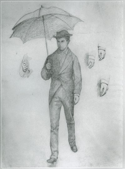 Studie till Ung man med paraply (blyerts på papper) av Gustave Caillebotte