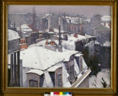 Utsikt över tak (Snöeffekt), säger Tak under snön av Gustave Caillebotte