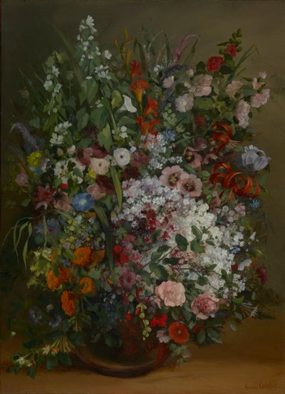 Bukett av blommor i en vas (olja på duk) av Gustave Courbet