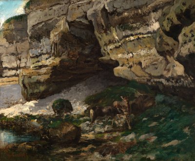 Klippigt landskap med hjortar av Gustave Courbet