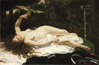 Franska:  La Femme au perroquet Kvinnan med papegojan av Gustave Courbet
