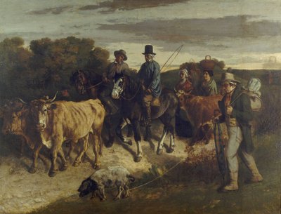 Franska:  Les Paysans de Flagey revenant de la foire Bönder från Flagey tillbaka från mässan av Gustave Courbet