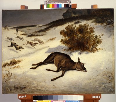 Hind nedtryckt i snön av Gustave Courbet