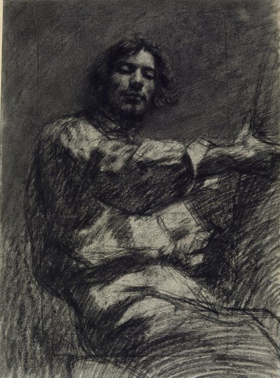 Sittande ung man, studie. Självporträtt vid staffliet av Gustave Courbet