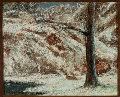 Ett rådjur i snön i skogen av Gustave Courbet