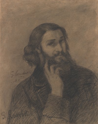 Självporträtt, ca 1866 (conté crayon) av Gustave Courbet