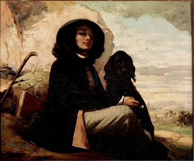 Självporträtt med svart hund av Gustave Courbet (1819-1877) 1842 av Gustave Courbet