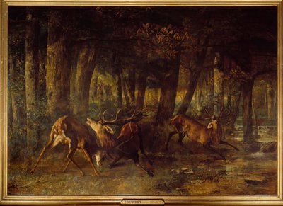 Vårbrust, rådjurskamp. Målning av Gustave Courbet (1819-1877) av Gustave Courbet