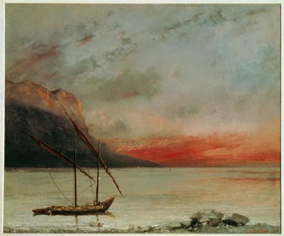 Solnedgång vid Genèvesjön (målning på duk) av Gustave Courbet