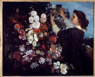 Kvinnan med blommor eller gallret. Målning av Gustave Courbet (1819-1877) av Gustave Courbet
