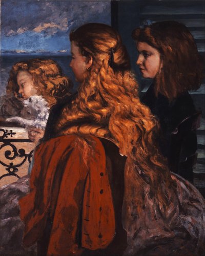 Tre unga engelska kvinnor vid ett fönster av Gustave Courbet