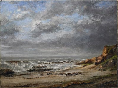 View of a rough sea near a cliff av Gustave Courbet