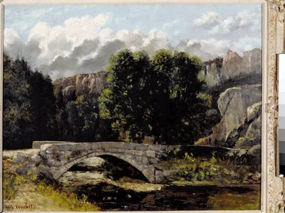 Utsikt över bron av Saint Sulpice i Fleurier, Schweiz (olja på duk av Gustave Courbet