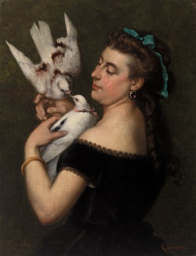 Kvinna med duvor av Gustave Courbet