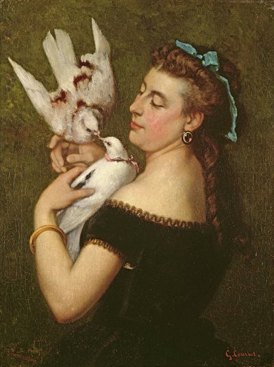 Kvinna med duvor av Gustave Courbet