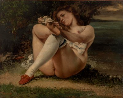Kvinna med vita strumpor av Gustave Courbet