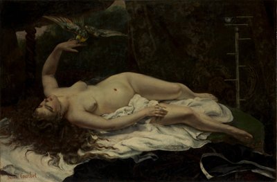 Kvinna med en papegoja, 1866. av Gustave Courbet