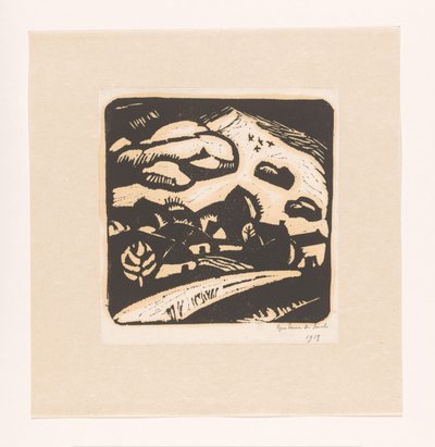 Landskap med hus, väg och berg av Gustave De Smet (signed by artist)