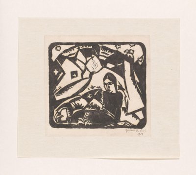 Sittande kvinna i ett landskap av Gustave De Smet (signed by artist)