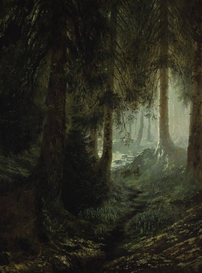 Hjort i ett skogslandskap av Gustave Dore