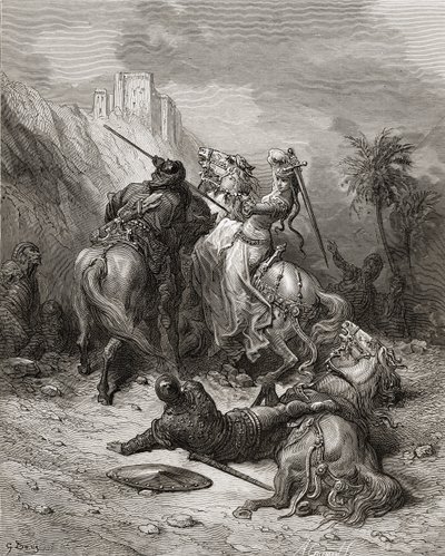 En hjältinna Florine av Bourgogne, illustration från "Bibliotheque des Croisades" av J-F. Michaud, 1877 av Gustave Dore