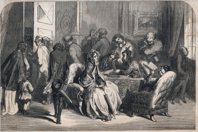 En tandläkares förkammare. Teckning av Gustave Dore (1832-1883). Gravyr i ”Le Monde illustrious”” från 1862. Privat samling. av Gustave Dore