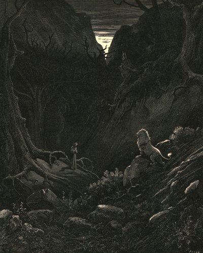 Ett lejon kom, mot mig som det ser ut, c1890. av Gustave Dore