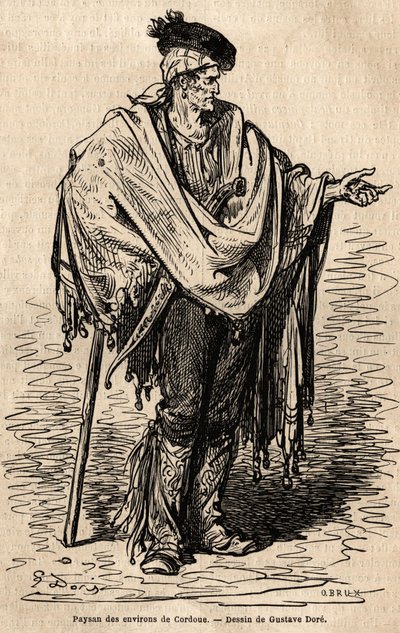 En bonde från Cordoba-regionen. Skiss tagen live av Gustave Dore (1832-1883). Gravyr för att illustrera resan i Spanien, 1862 av Charles Davillier och Gustave Dore, i "Le tour du monde, nouveau journal des voyages"" publicerad under dir. av Gustave Dore