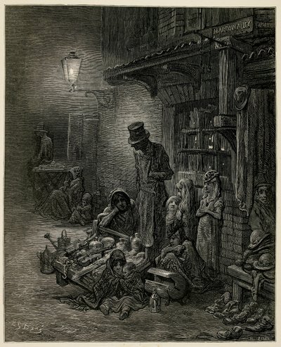 En fattig familj med sina tillhörigheter. av Gustave Dore