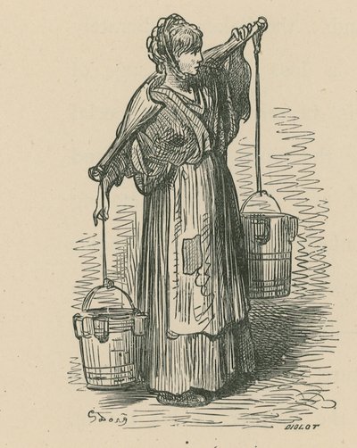 En kvinna som bär två hinkar av Gustave Dore