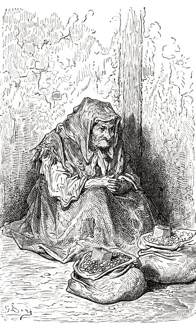 Efter en skiss av Gustave Dore av en gammal spansk kvinna. Ur Gustave Dores liv och minnen, publicerad 1885. av Gustave Dore