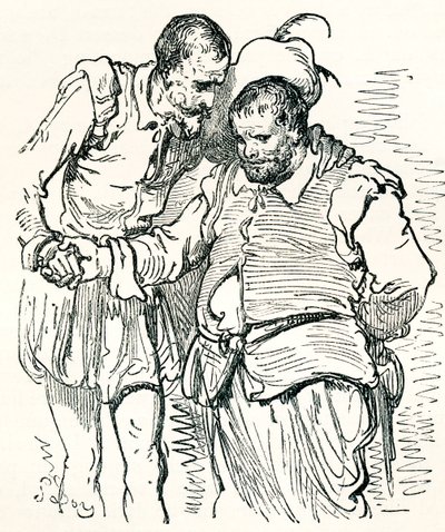 Efter en originalteckning av Gustave Dore av Don Quijote och Sancho Panza. Ur Gustave Dores liv och minnen, publicerad 1885. av Gustave Dore